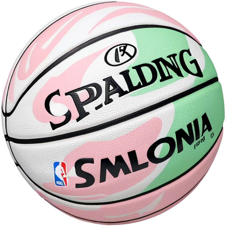 White Spalding basketball with NBA logo, white color with subtle pastel pink and green swirls pattern emoji