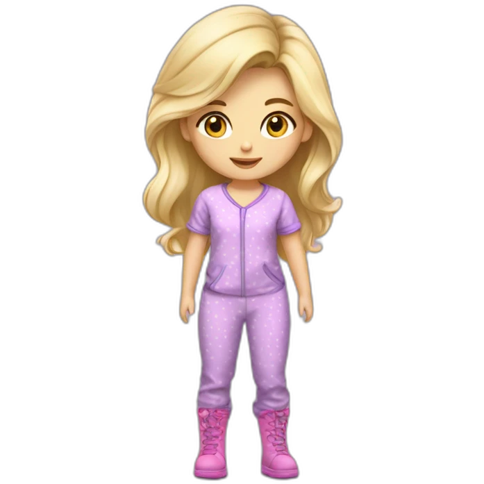Bebe fille blonde en pijama et des bottes mauve  emoji