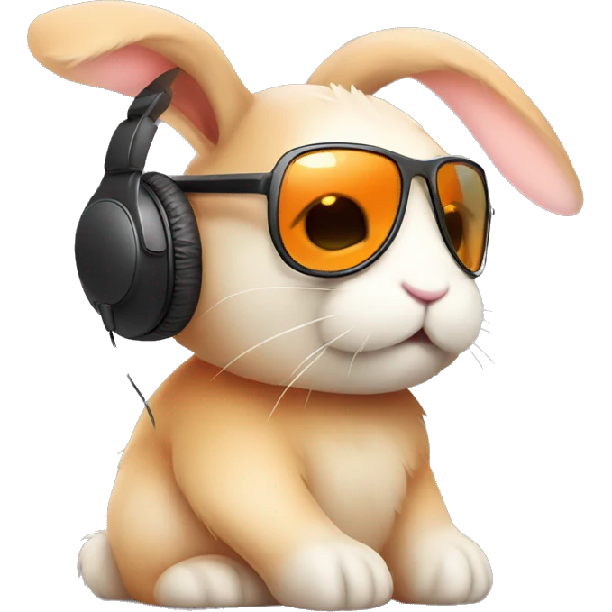 Sad Bunny Rabit with light orange fur wearing headphones and sunglasses emoji