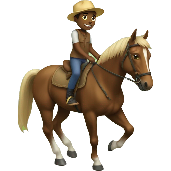 boy riding horse in nature emoji