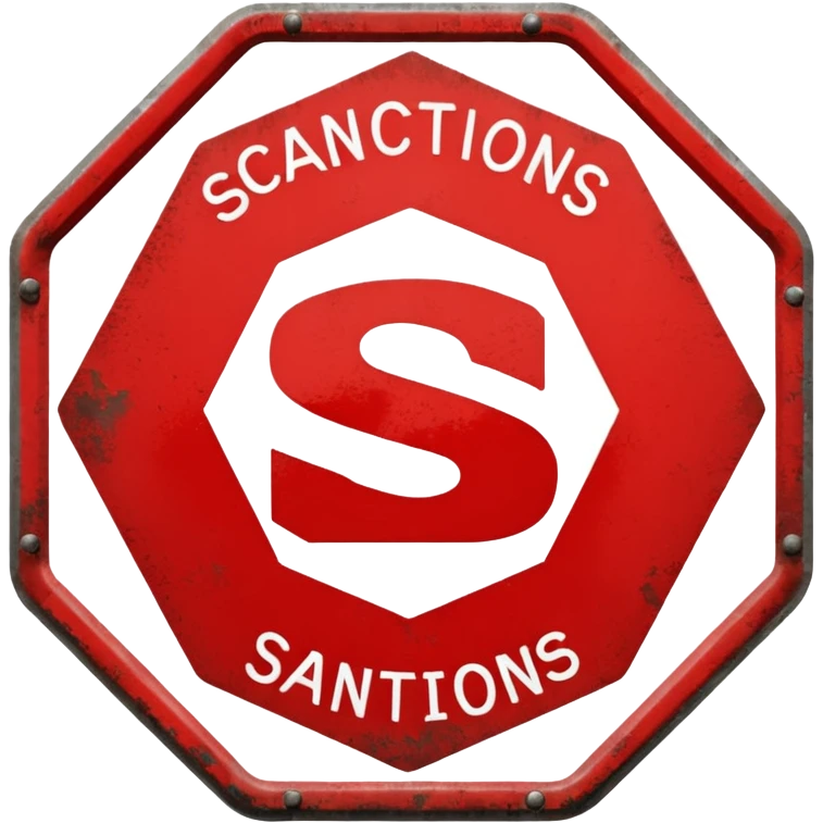 red, road sign, hexagonal, with the inscription SANCTIONS emoji