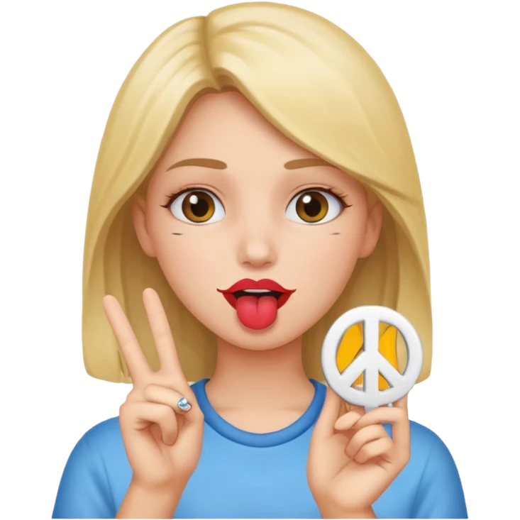 girl holding up a peace sign infront of mouth emoji