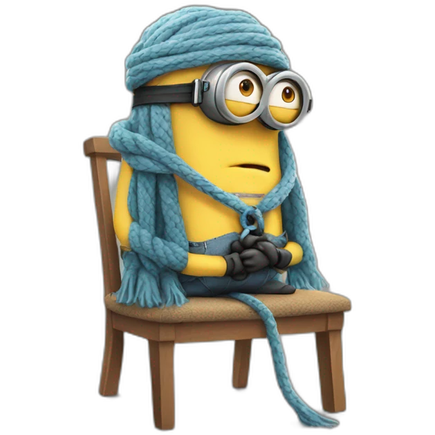 sad minion with a rope scarf standing on a chair emoji