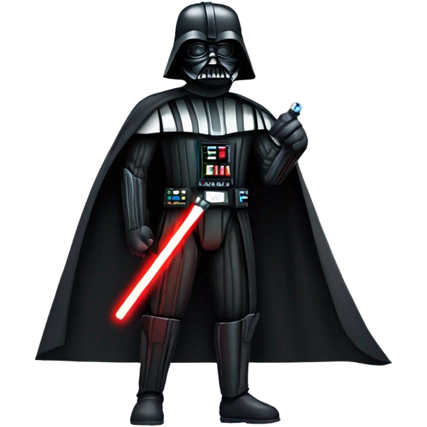 Full body Darth Vader with light saber drawn out to his right side and a very menacing look  emoji