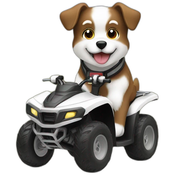 brown and white fluffy dog dog riding ATV emoji