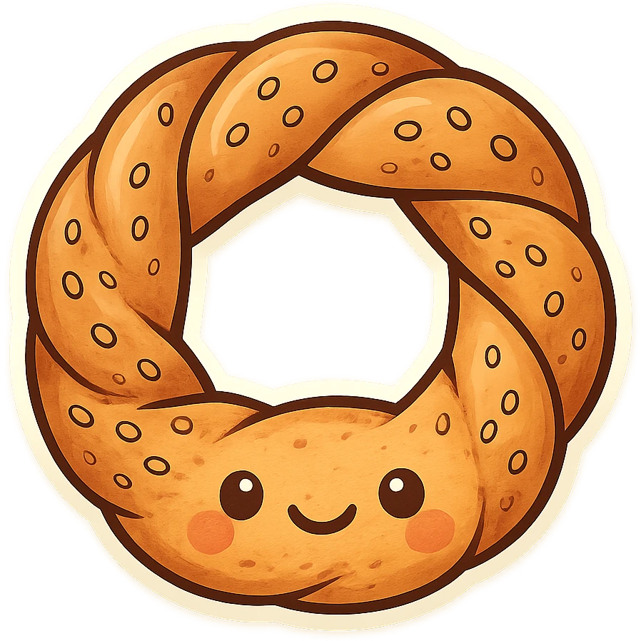 a simit, stylized as a cute cartoon character with a smiling face emoji