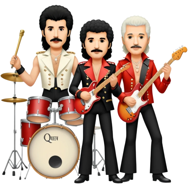 Queen band with Freddie Mercury, Brian May, Roger Taylor, and John Deacon emoji