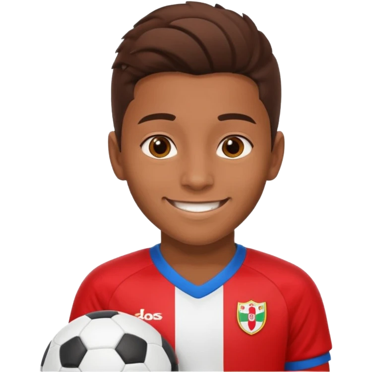 young Peruvian soccer player with red and white jersey smiling emoji
