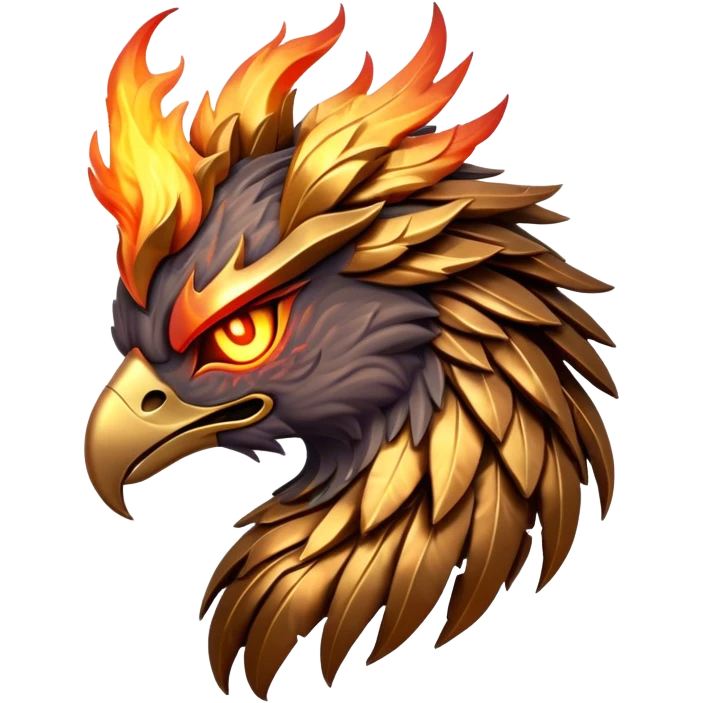 Cinematic Battle-Hardened Mystical Fire Phoenix Portrait Emoji, head bowed slightly in a moment of raw resilience, revealing a form etched with the wear of relentless conflict. Ragged, scorched plumage and half-closed, determined eyes speak to battles fought and won. Rendered with authentic detail and dramatic natural light that accentuates every scar and burn, high shine, this portrayal blends vulnerability with hardened strength, outlined in a soft glow that captures the essence of a phoenix tempered by the fires of combat. emoji