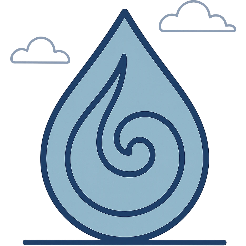 cyan water drop with an abstract cut out swirl, minimal flat style emoji