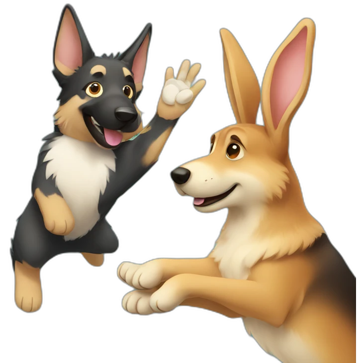 German shepherd and rabbit high-fiving emoji