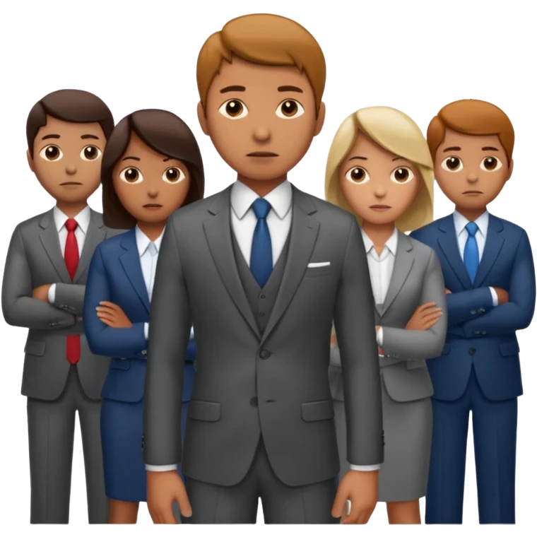 Create a realistic emoji of a person making some decisions in front of a grounp while standing in a office emoji