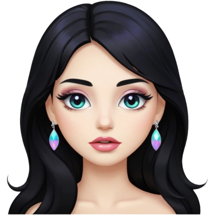 douyin long black hair glossy lips glittery iridescent white eyeshadow girl emoji