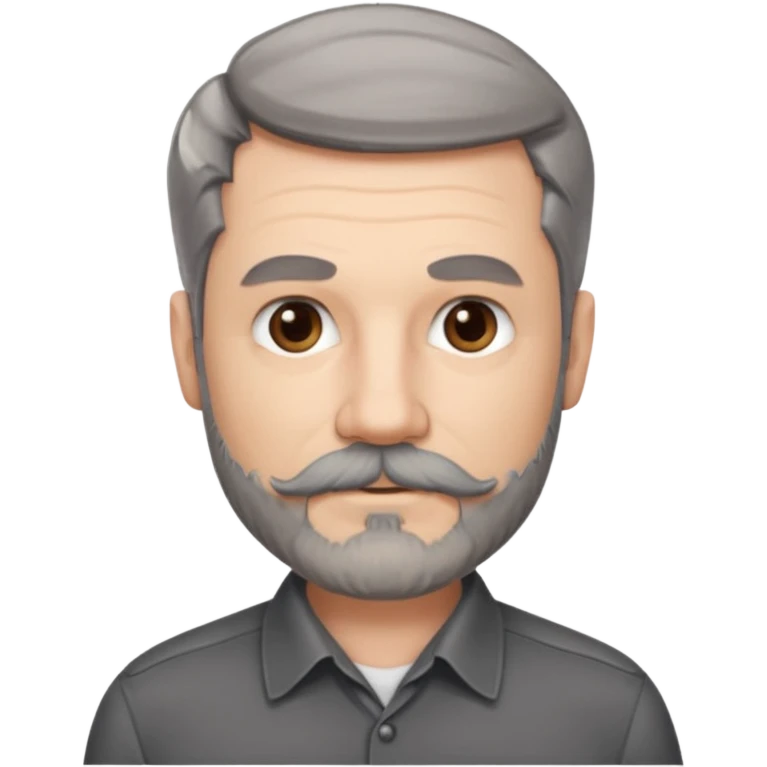 50 yr old white man, pale skin, dark grey hair with some brown highlights, side swept part, groomed moustache and beard emoji