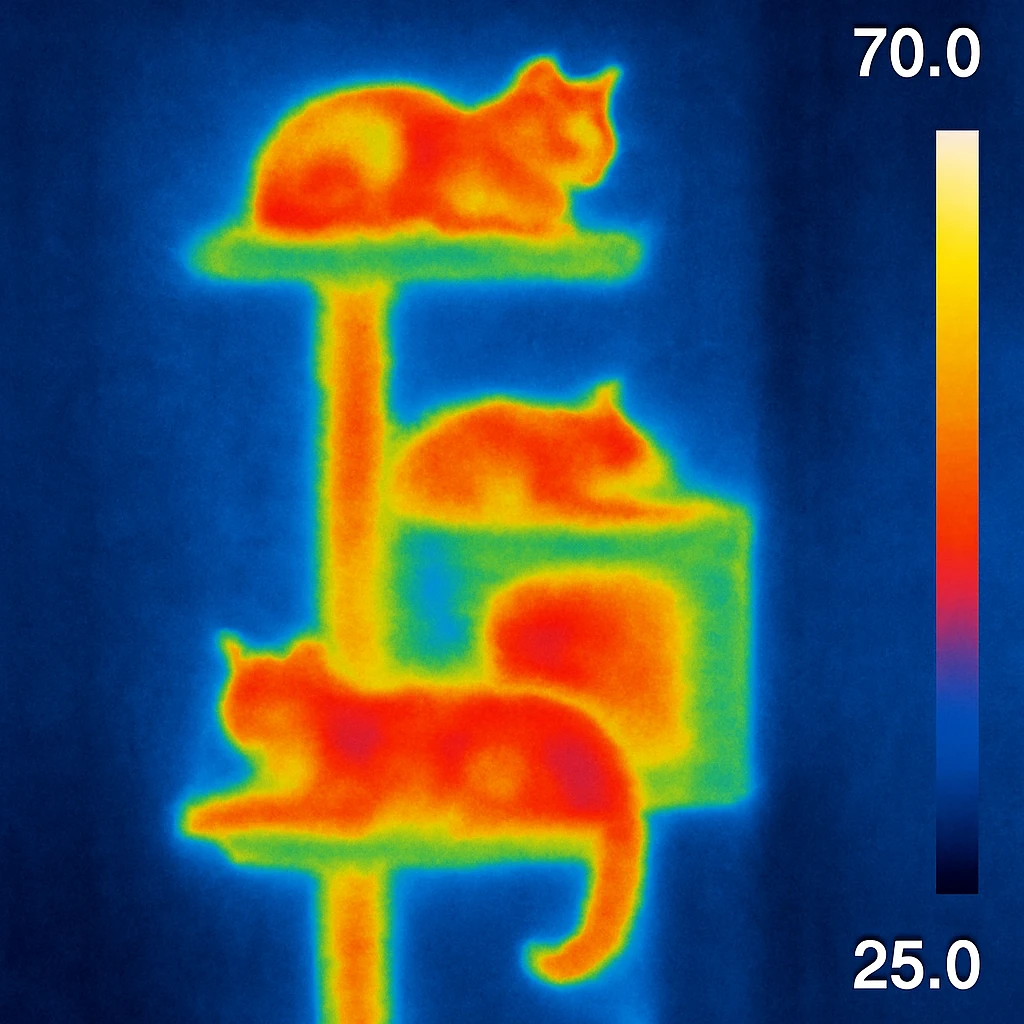 cats relaxing in a vertical playhouse emoji