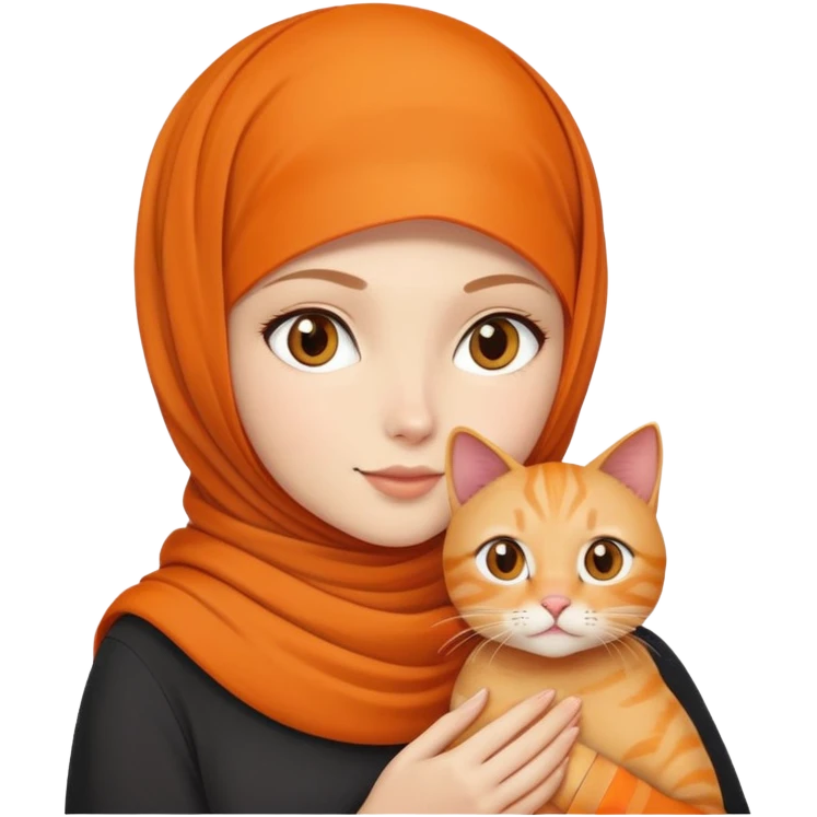 White girl wearing hijab holding orange cat emoji
