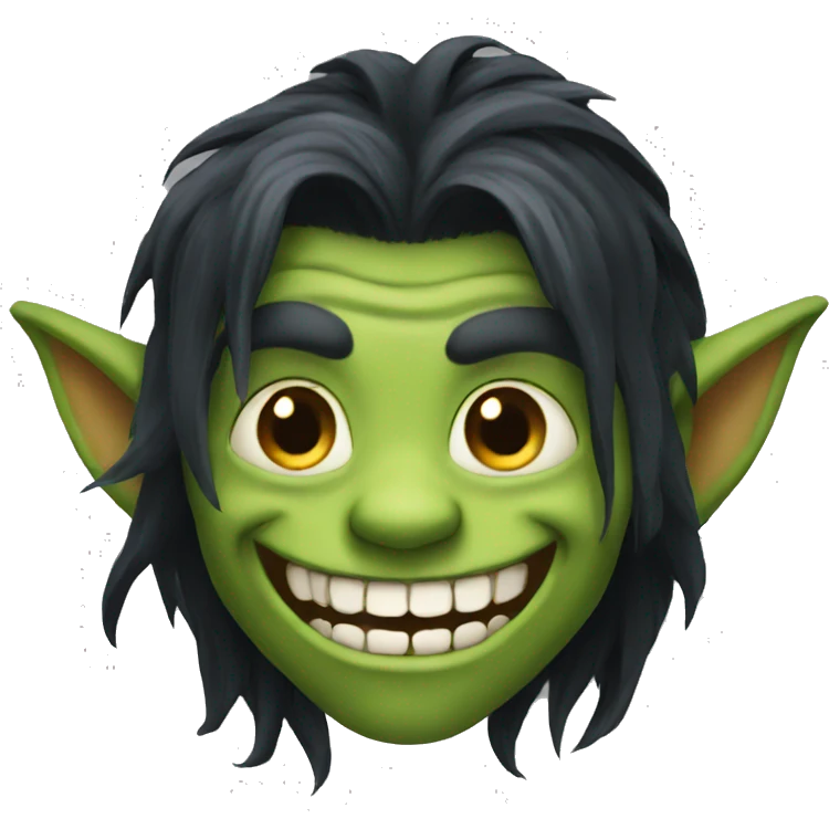 goblin dark long dark hair big smile emoji