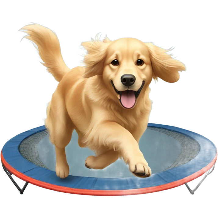 Golden retriever, bouncing on a trampoline emoji