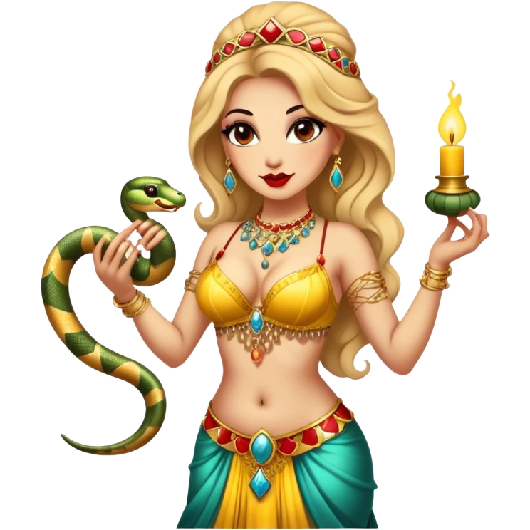 Vintage circus belly dancer holding snake emoji