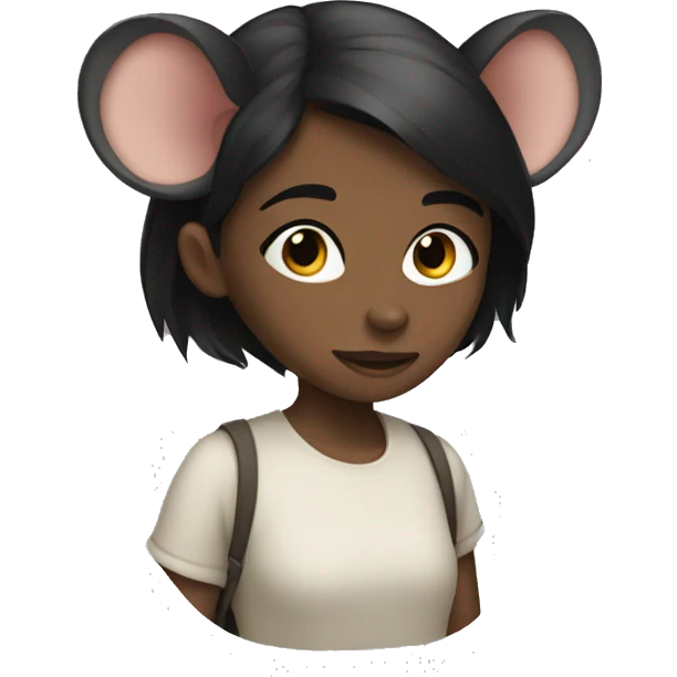A girl with dark hair with a rat on her shoulder emoji