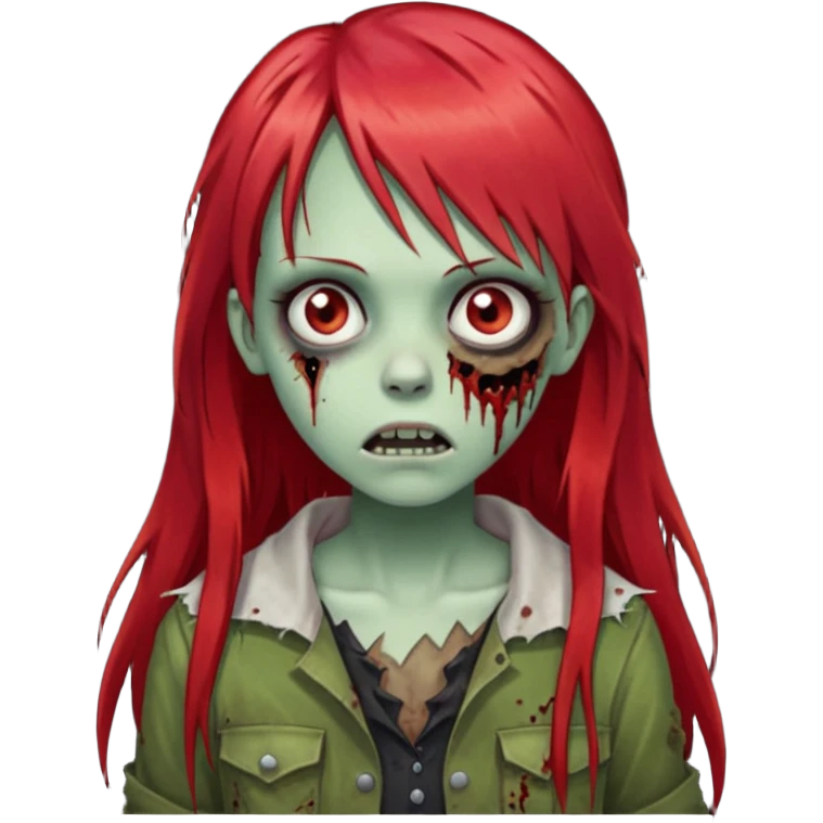 create a zombie girl with red long hair and straight down bangs emoji