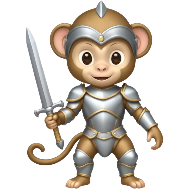 baby monkey in silver armor, full body, smile emoji