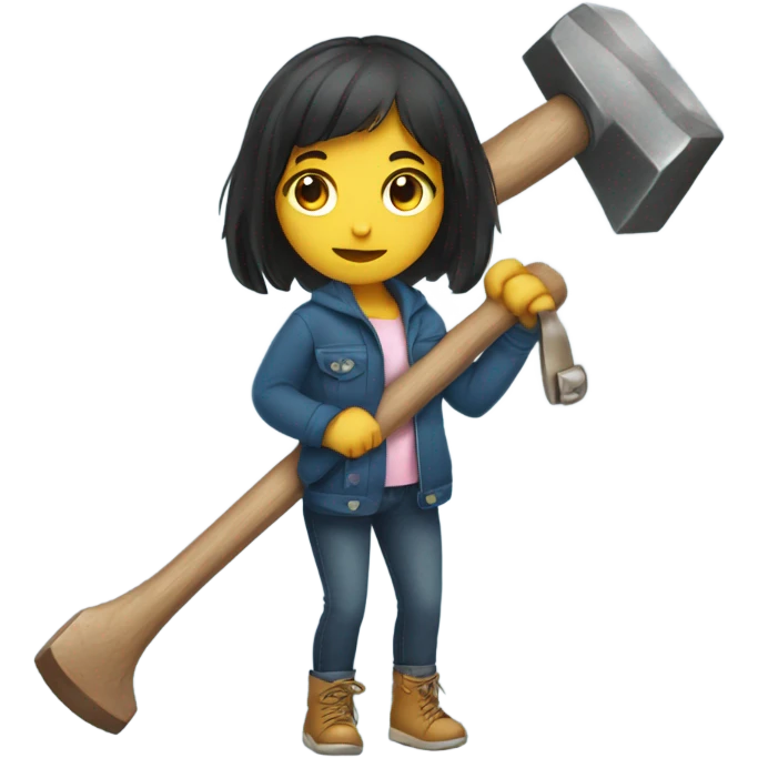 Cute girl holding hammer upside down emoji