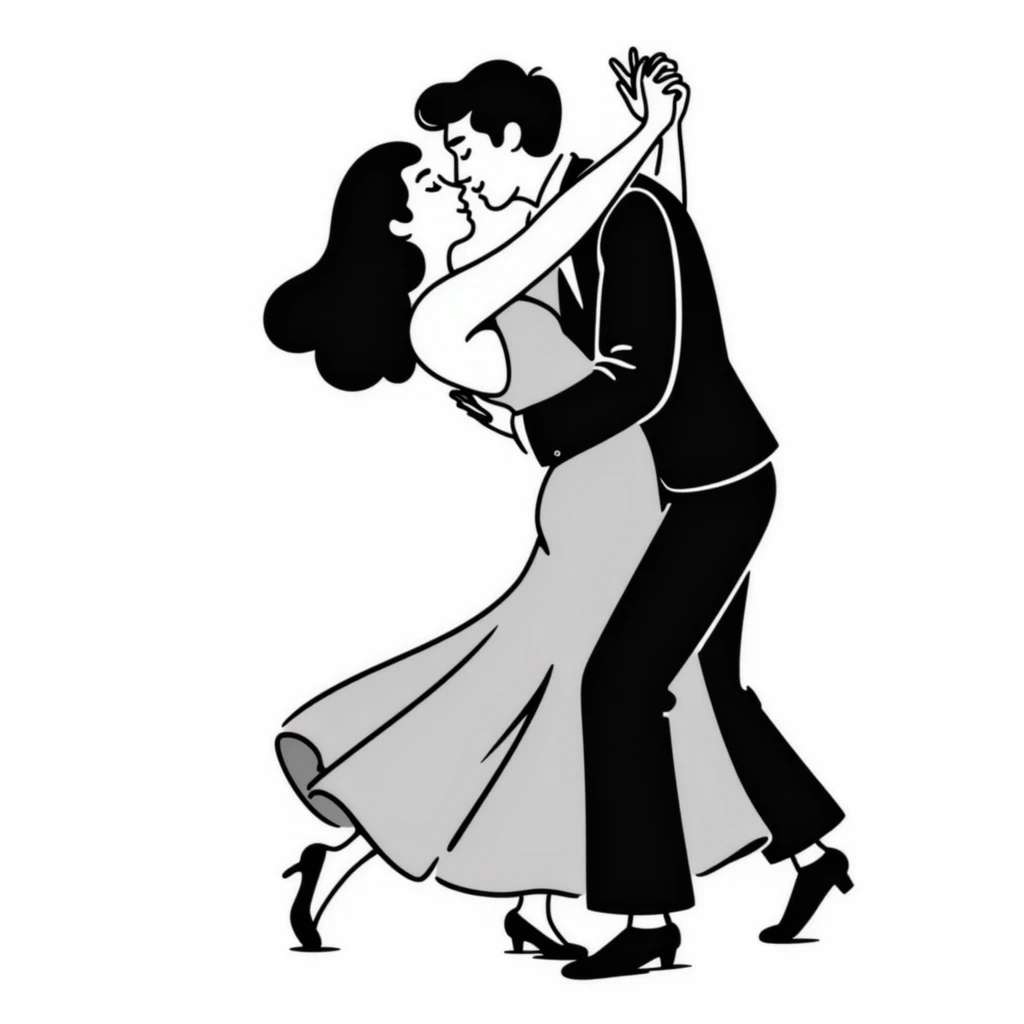 Hand drawn passionate dancers in an intimate tango pose emoji