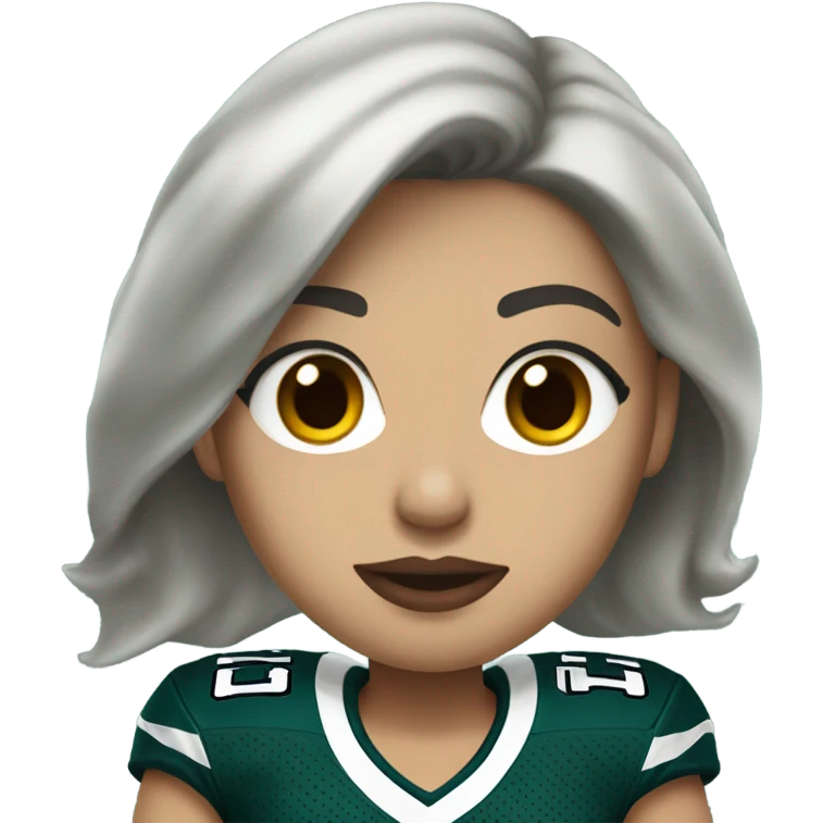  White skin female dark hair red lips wearing Philadelphia Eagles jersey emoji