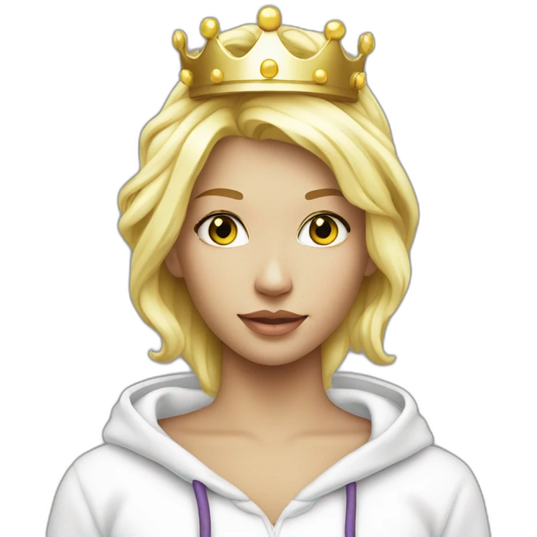 blond princess white with crown white iridescente hoodie emoji