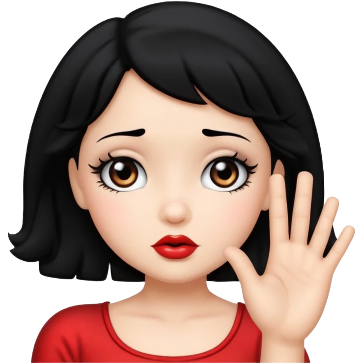 Do not change the face I already created, I want her with Betty boop face and black hair saying stop with her hand emoji