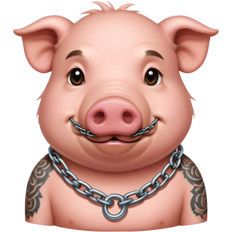 Hairy pig, tatto on face with chain on the neck emoji