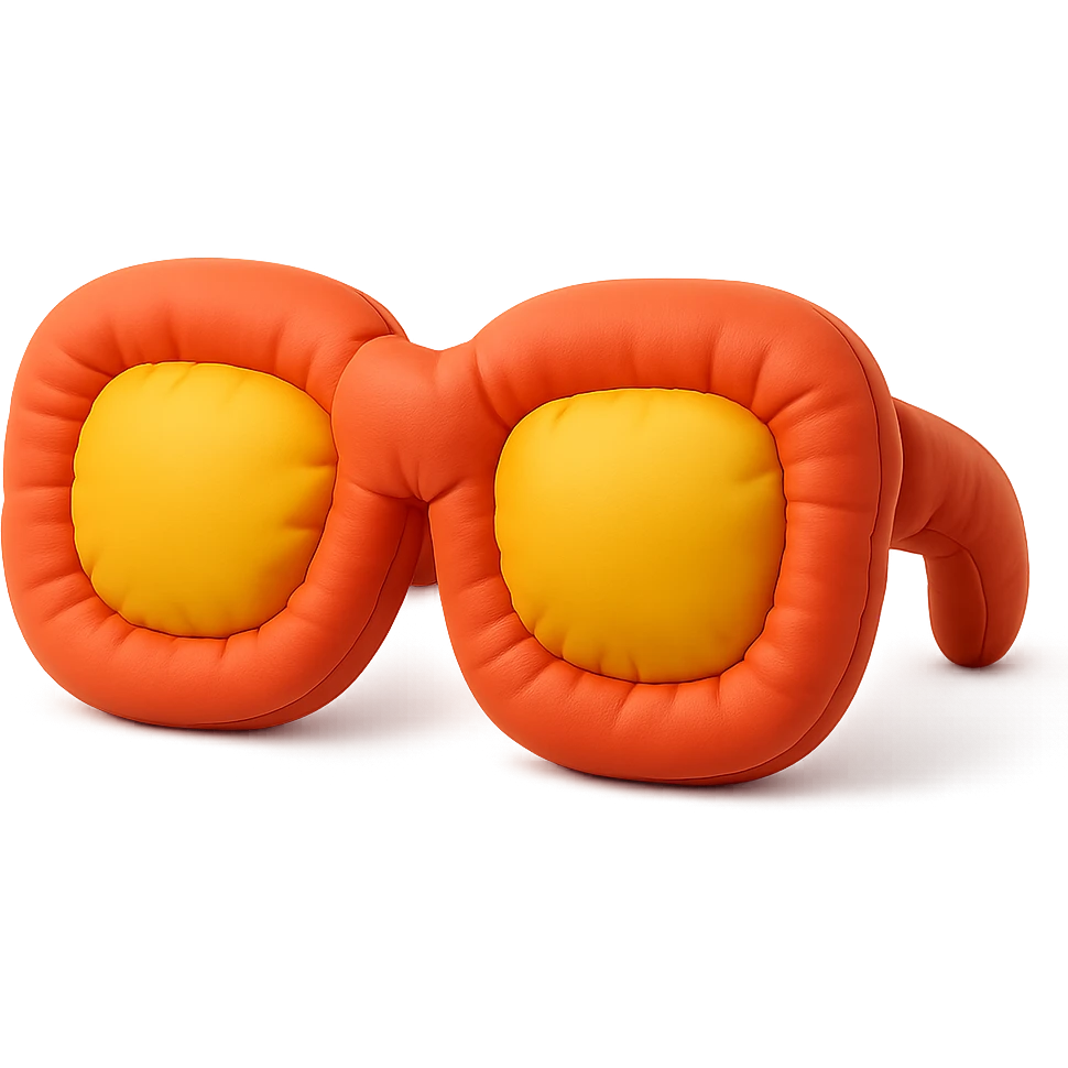 sunglasses in cushion style, soft plush look, bright colors emoji