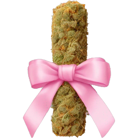 Rolled cbd blunt with a baby pink ribbon on it emoji