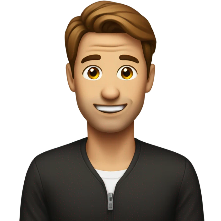 create an emoji with a widows peak, who has brown hair. Make the emoji rolling their tongue. emoji