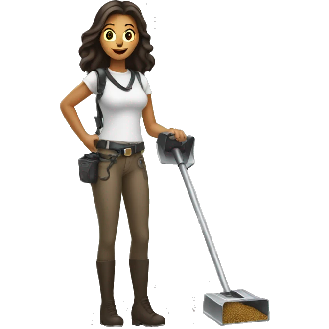 Pretty woman holding a metal detector dirt emoji