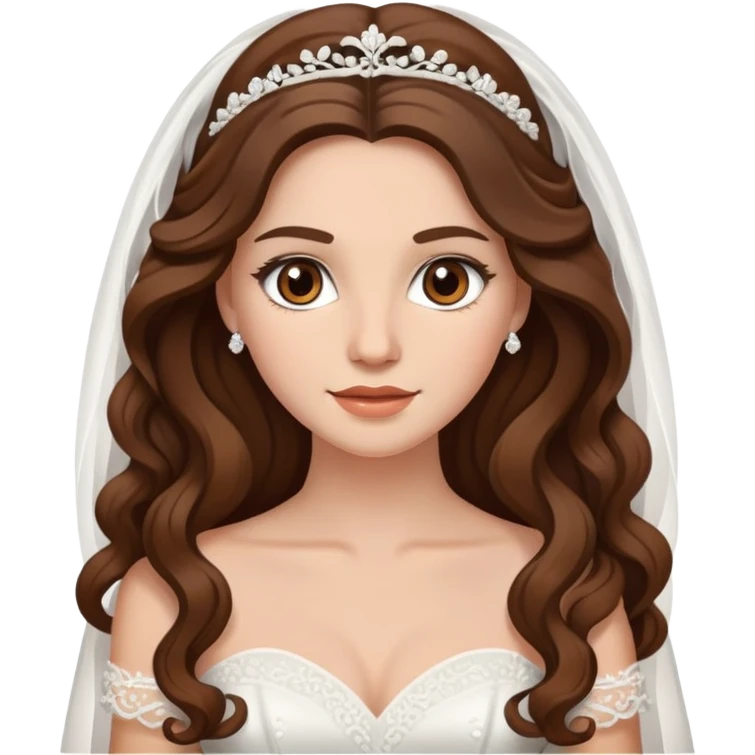 bride with brown long wavy hair, brown eyes emoji