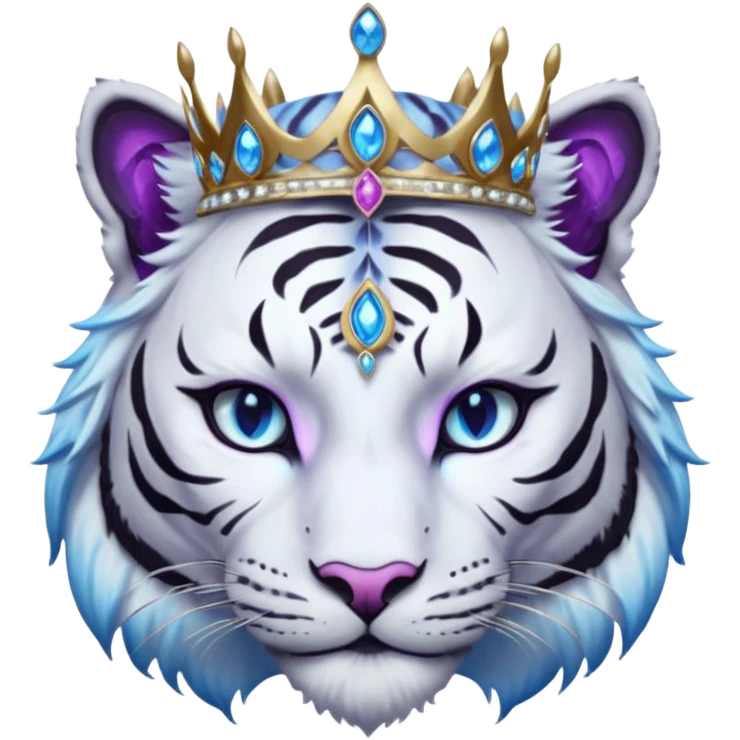 ESO Female white/black tiger khajiit leader of the umbral rose, glowing blue eyes, glowing blue 'third eye' gem; silver crown/tiara with purple gems  emoji