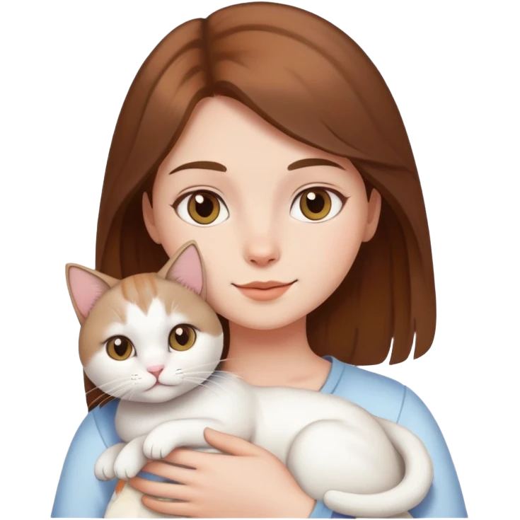 Brown-haired girl holding a white cat emoji