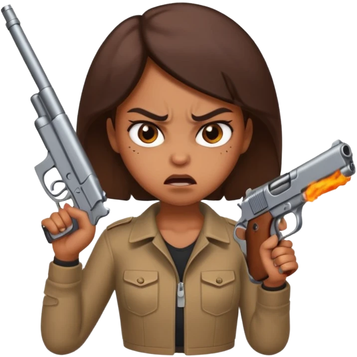 Crazy angry brown girl with gun emoji