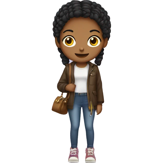 girl wearing a cross body purse and animal shoes emoji