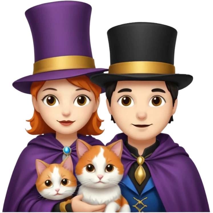 magician couple and their pet cat emoji