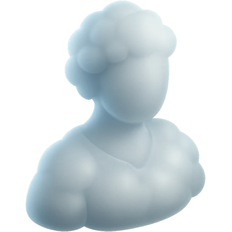 A person from the shoulders up, entirely composed of fluffy white convex clouds emoji