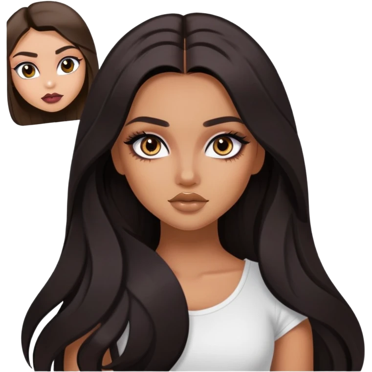 dark long hair, pretty eyes, pretty makeup, pretty bratz baddie emoji