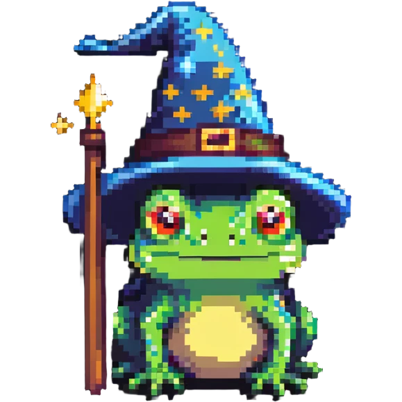 wizard frog with a starry wizard hat emoji