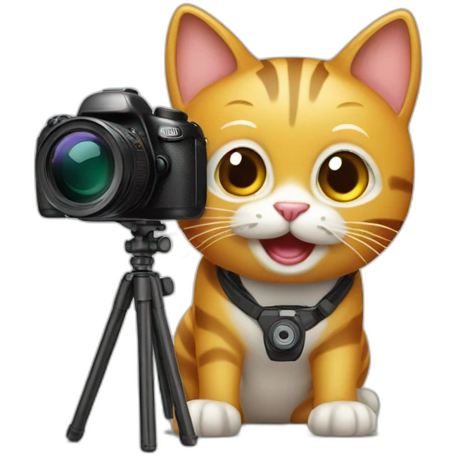 Happy cat with tripod and camera emoji