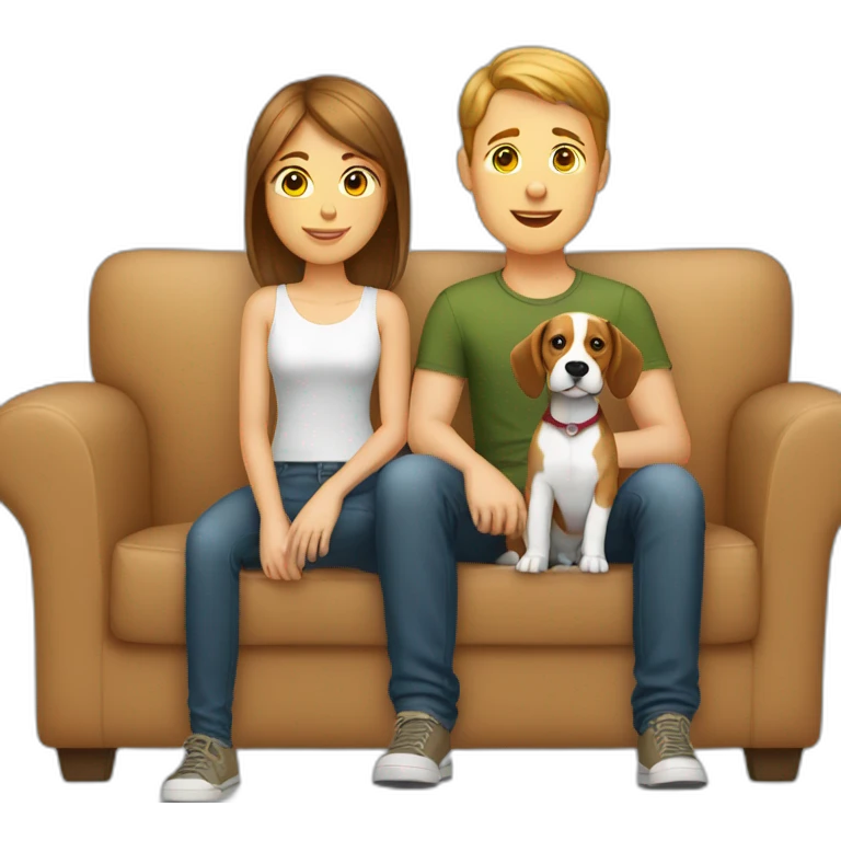Brown hair White boy and girl and beagle Sit on couch emoji