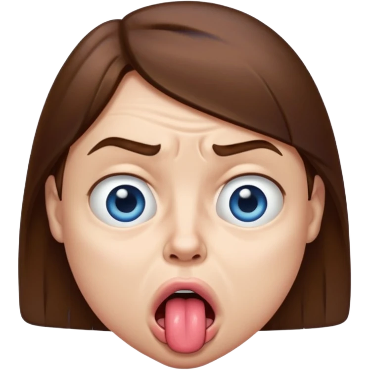 Quelqun de blan brun au yeux bleu qui tire la langue sur le coter de la bouche et regarde mal emoji