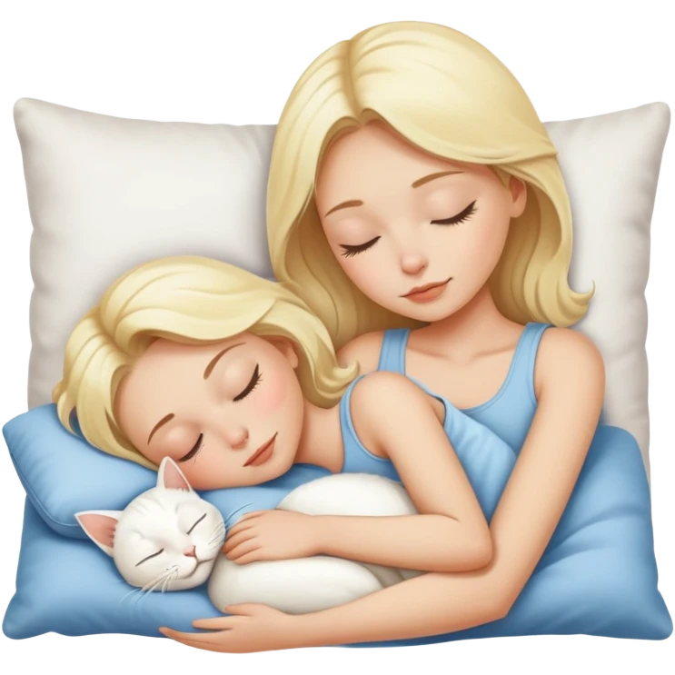 blonde sleeping on pillow with white cat  emoji