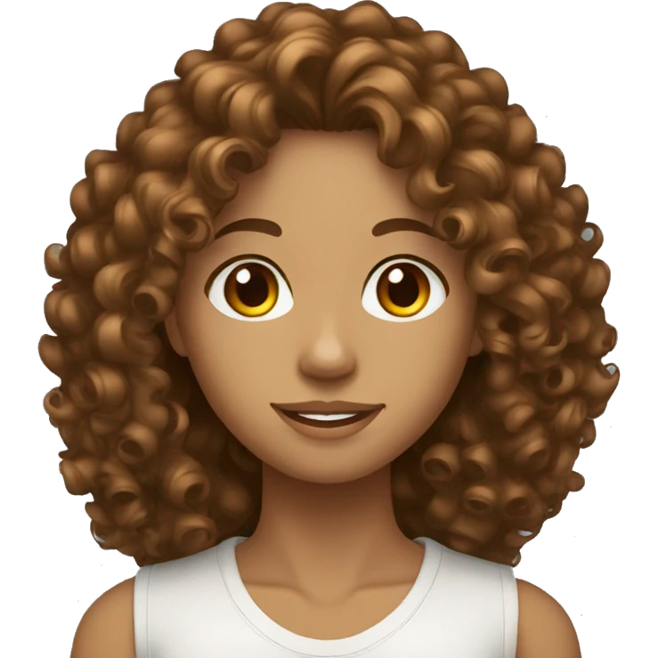 brown long curly hair with brown eyes  emoji